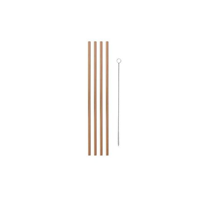 W&P Porter Stainless Steel Metal Straws w/ Cleaner Brush | Copper 10 inch, Set of 4 | Reusable | Eco-Friendly | Sustainable | Portable | On-the-Go