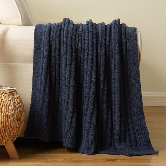 BATTILO Navy Blue Throw Blanket for Couch, Fluffy Cozy Knit Navy Throws for All Season, Soft Warm Lightweight Blanket for Bed, Sofa, Home Decor, 50"x60"