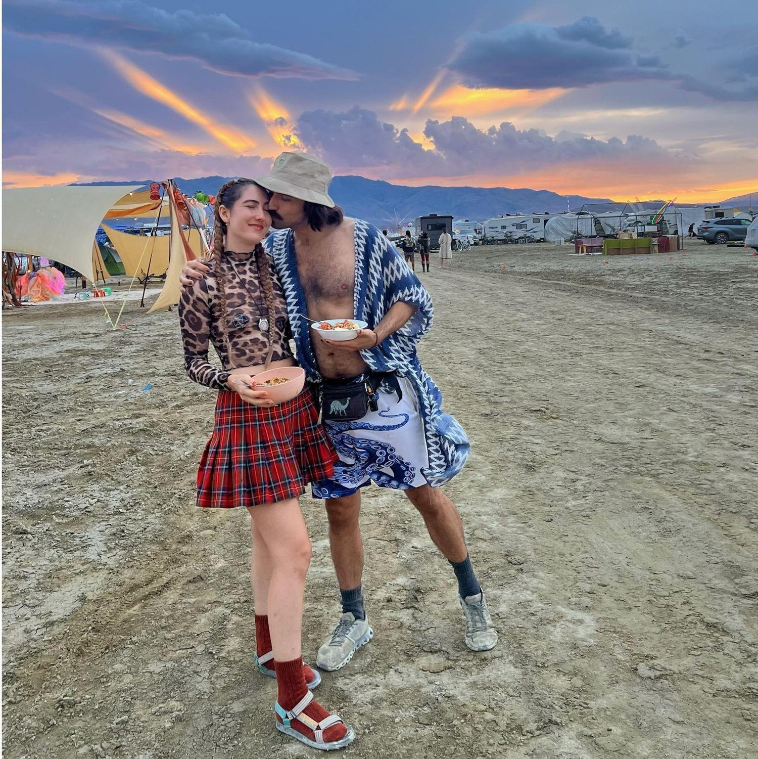 After a rough week of building and rebuilding camp at Burning Man they were inspired by the most epic sunset.