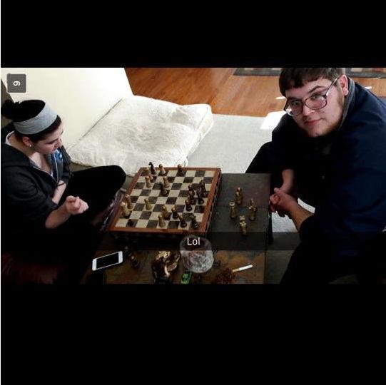 One of the first photos of us together - Joe asks Emily if she knows how to play chess.
Early 2015