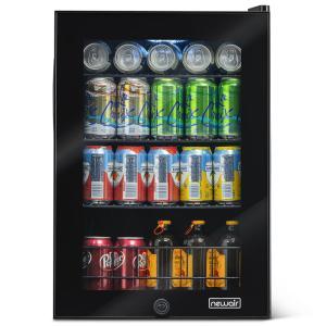 17 in. 90 (12 oz.) Can Freestanding Beverage Cooler Fridge with Adjustable Shelves, Modern Black
