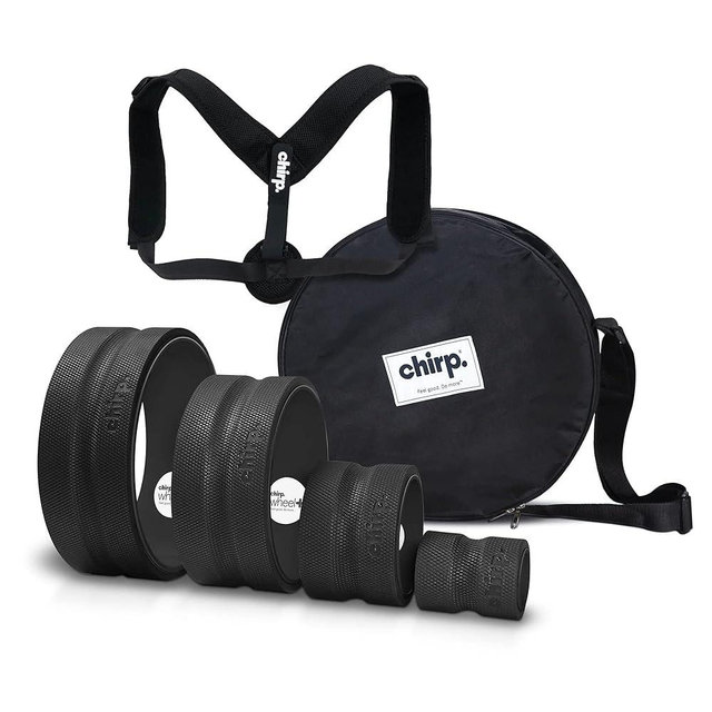 Ultimate Back + Neck Bundle, 4-Pack Chirp Wheel Massage Rollers, Carrying Case, Upper Back Posture Corrector, Includes Focus, Muscle Massage, and Gentle High Density Foam Rollers, Up to 500 lbs, Black