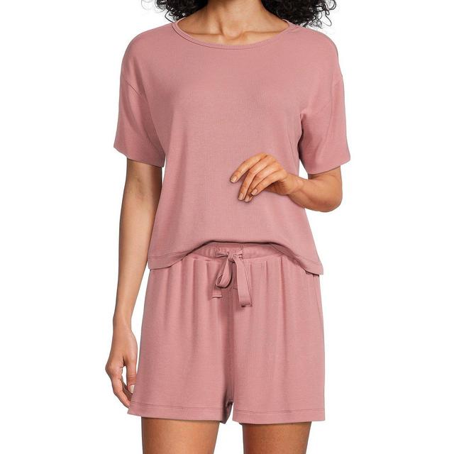 PapinelleRibbed Round Neck Drop Shoulder Short Sleeve Boxer Pajama Set