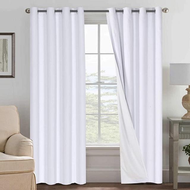 Linen Blackout Curtains 108 Inches Long 100% Absolutely Blackout Thermal Insulated Textured Linen Look Curtain Draperies Anti-Rust Grommet, Energy Saving with White Liner, 2 Panels, Bright White