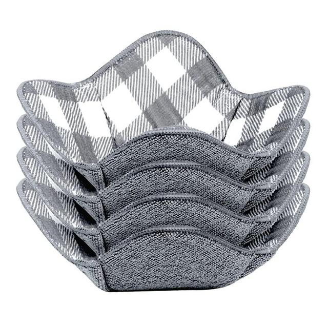 Microwave Bowl Holders for Hot Food Set of 4 Bowl Huggers for Hot Food Bowl Cozy for Soup Bowl Hot Pads (Grey Pattern)