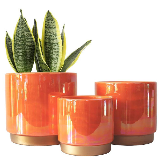 Gepege Indoor Pots for Plants, Ceramic Planter with Drainage Hole, 9.6inch+7.6Inch+6Inch. Succulent Orchid Flower Pot - Rainbow Pearl Glaze