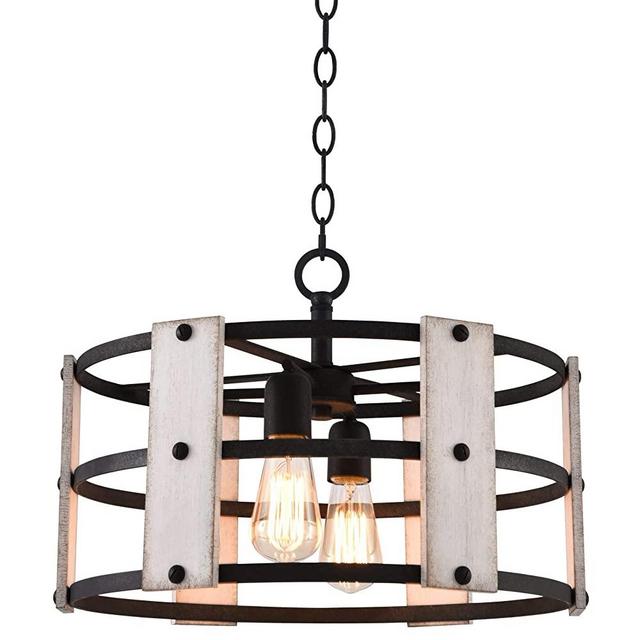 Kira Home Madera 17" 4-Light Modern Farmhouse Chandelier + Wood and Metal Round Shade, 2 Wood Panel Styles (White Ash/Walnut), Coarse Black Finish