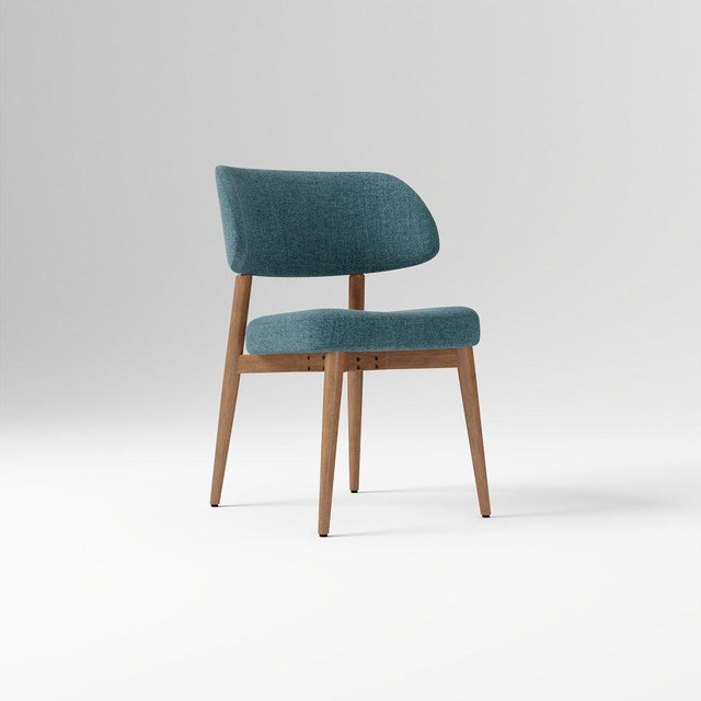 Hyde Dining Chair, Performance Distressed Velvet Lagoon, Cool Walnut