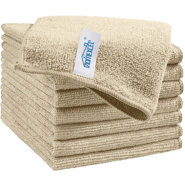 HOMEXCEL Brown Microfiber Cleaning Cloth, 8 Pack Cleaning Towels for Kitchen, Lint Free, Scratch-Free, Highly Absorbent, and Reusable Cleaning Rags for House, Window and Glass, Cars, 11.5 X11.5 inch