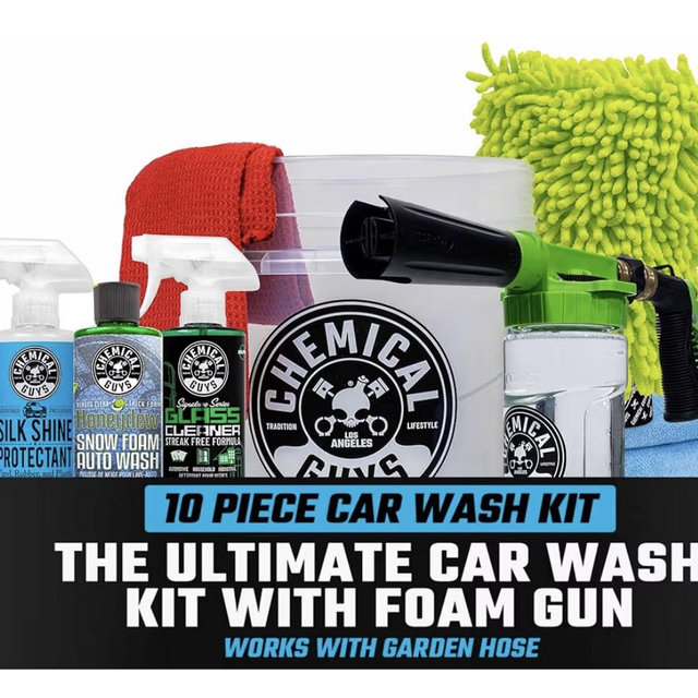 10-Piece Arsenal Builder Car Wash Kit with Foam Gun, Bucket, and 3 - 16 fl oz Car Care Products & Chemicals - Works with Garden Hose for Trucks, SUVs, Motorcycles, and More
