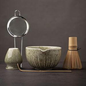 TANG PIN Matcha Set - Match Bowl and Whisk, 15 OZ, Matcha Scoop | Matcha Whisk Stand (Chasen Holder) - 5pc Perfect Matcha Kit for Matcha Tea Ceremony (Mottled Green)