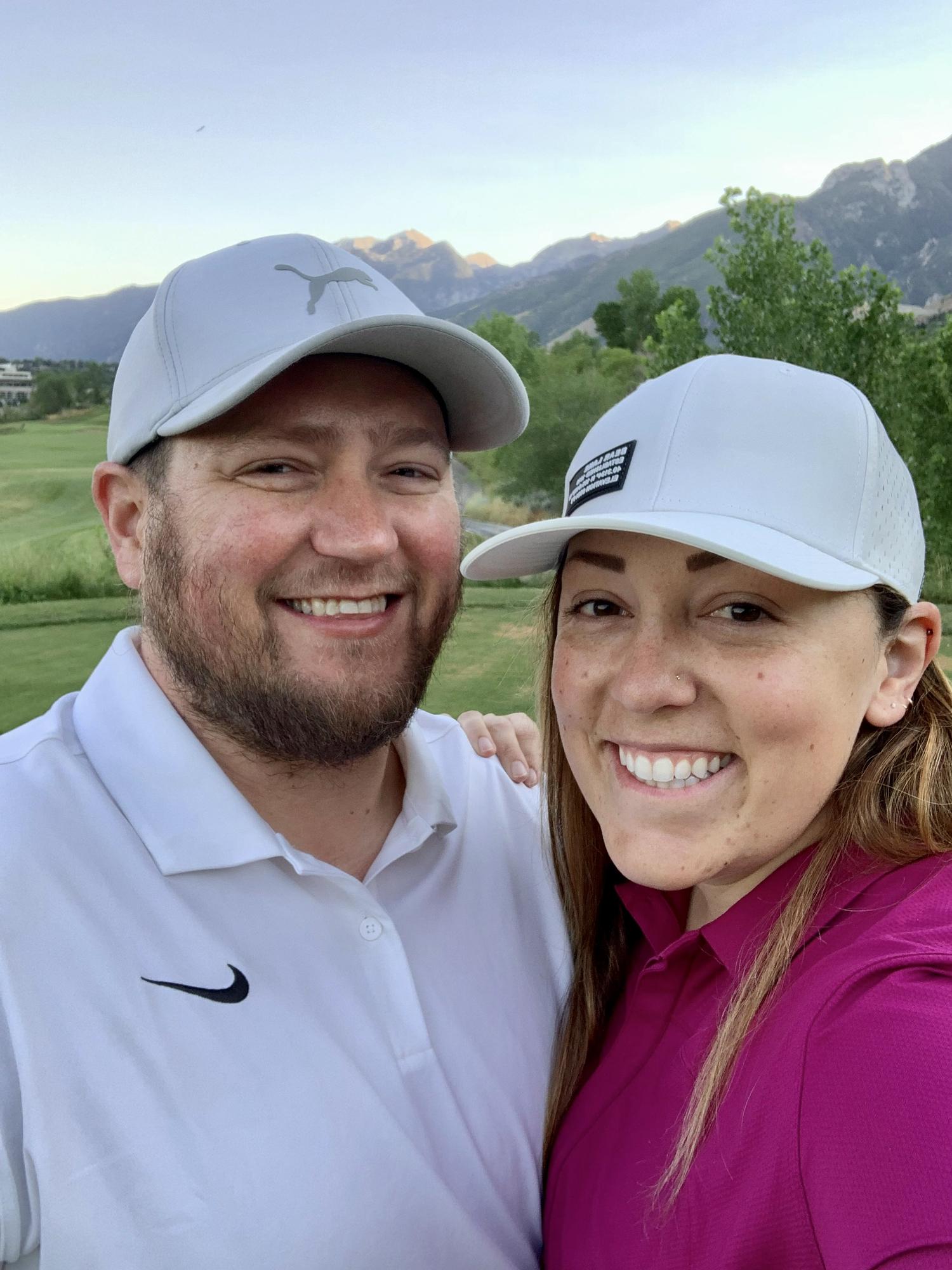 Adam is very patient teaching Liz how to golf. It’s her volume during his back swing that’s hard to control.