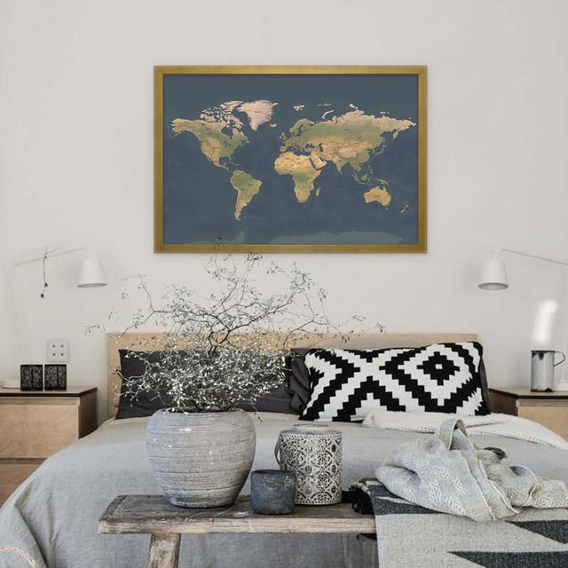 Gold Frame Navy Blue Pin Map - Rustic Natural Colored Push Push Pin Map