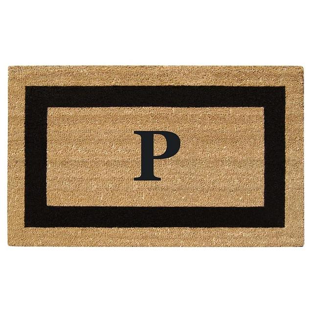 Nedia Home Natural Coco Coir Superscraper 20" x 36" Monogrammed P Entrance Door Mats | Heavy Duty Rectangular Welcome Mats for Patio | Anti-Slip Dirt Trapper | Doormat for Indoor or Outdoor Use