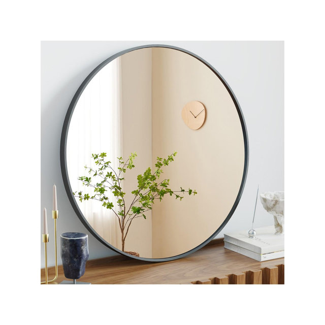 GlasFlength Decorative Wall Mirrors Full Length Mirrors Circular Wall Accent Mirror Stylish Frame for Living Room, Black, 23.9"*23.9"*0.7"