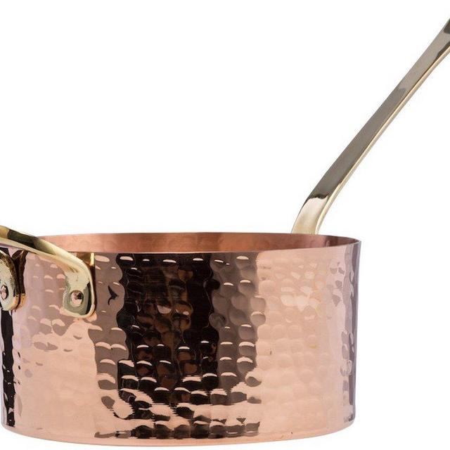 DEMMEX 1.2mm Thick Hammered Solid Unlined Uncoated Copper Sugar Sauce Zabaglione Candy Pan with Lid and Helper Handle, (1.7-Quart)