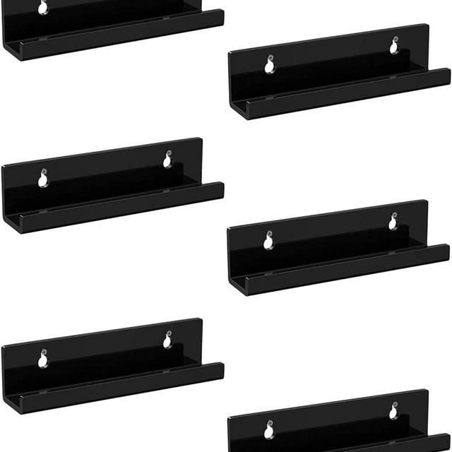 Sooyee 6 Pack 7 Inch Acrylic Invisible Kids Floating Bookshelf for Kids Room,Modern Picture Ledge Display Toy Storage Wall Shelf,Black