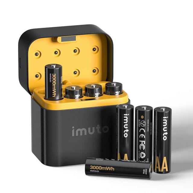 imuto Rechargeable aa Batteries with Charger, 3000mWh aa Lithium Batteries 8 Pack, 8 Slot Storage Box Style Lithium aa Battery Charger, 1.5V 2A Output, 1600+ Cycle Life, 2.5H Fast Charging