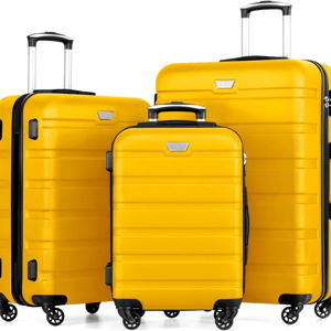 Coolife Luggage 3 Piece Set, Lightweight Durable Hardshell Suitcase set with 360° Spinner Wheels, TSA-approved Lock, Checked Family Travel Luggage sets, 20/24/28 Inch, Yellow