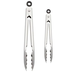 KitchenAid Set of 2 Stainless Steel Tongs with Scalloped Edges Easy Lock Dishwasher Safe Durable and Versatile 7 Inch and 9 Inch Silver