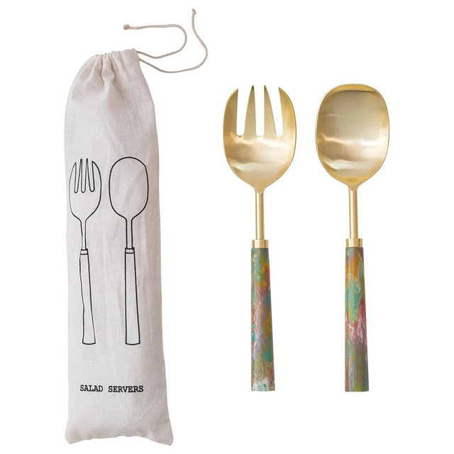 Creative Co-Op 2-Piece Stainless Steel Salad Servers with Handles, Gold Finish