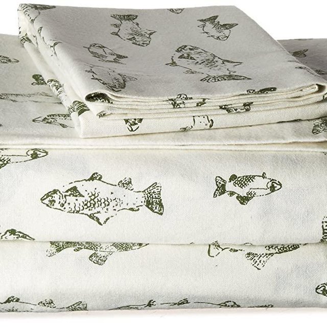 Eddie Bauer Flannel Collection | 100% Premium Cotton Bedding Sheet Set, Pre-Shrunk & Brushed For Extra Softness, Comfort, and Cozy Feel, King, School of Fish