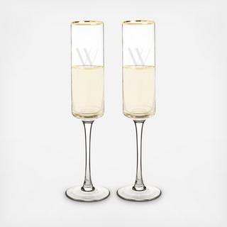 Personalized Gold Rim Champagne Flute, Set of 2
