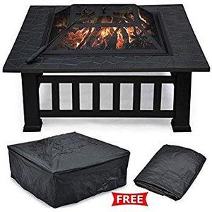 Yaheetech 32" Outdoor Metal Firepit Backyard Patio Garden Square Stove Fire Pit With cover