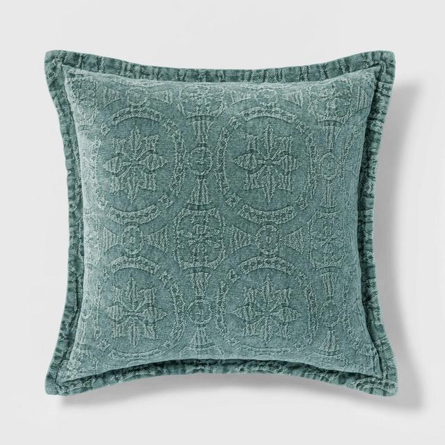 Washed Chenille Square Pillow Teal - Threshold™