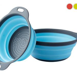 Colander Set - 2 Collapsible Colanders (Strainers) Set By Comfify - Includes 2 Folding Strainers Sizes 8" - 2 Quart and 9.5" - 3 Quart Blue and Grey