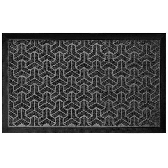 Gorilla Grip Original Durable Natural Rubber Door Mat, Waterproof, Low Profile, Heavy Duty Doormat for Indoor and Outdoor, Easy Clean, Rug Mats for Entry, Patio, Busy Areas, 17x29, Slate Geometric