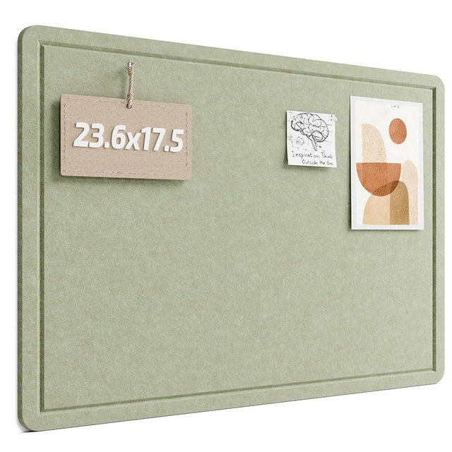 Fluxynara Bulletin Board, 23.6" x 17.5" Cork Board Alternative with 12 Safe Removable Adhesive Tabs, Foldable Felt Pin Board for Home Office, Classroom, Bedroom,Entryway for Walls— Sage