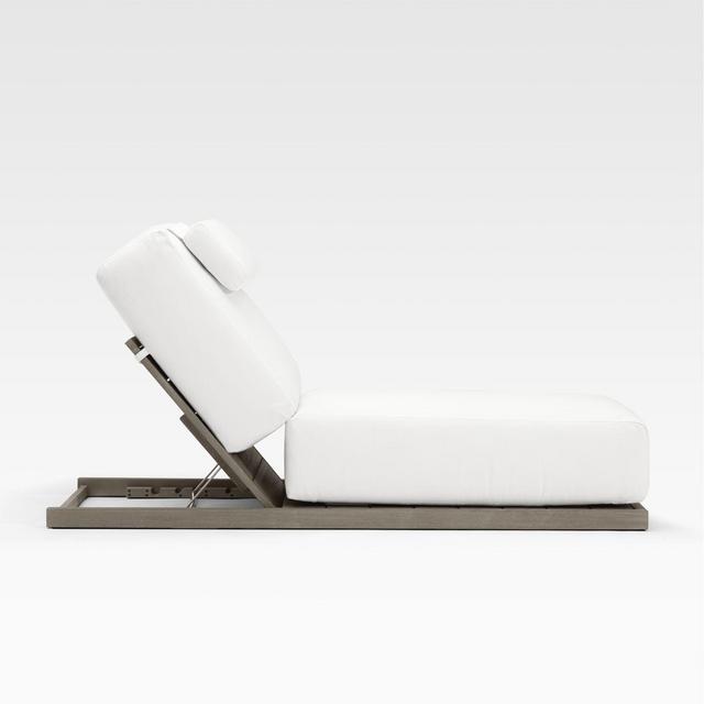 Ashore Grey Mahogany Wood Outdoor Chaise Lounge with White Cushions