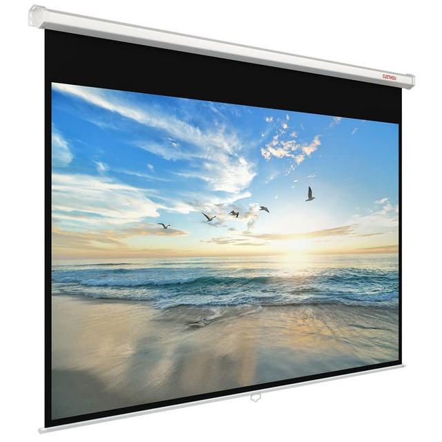 Projector Screen Manual Pull Down 100 inch 16:9 Auto Locking Indoor Outdoor 4K Ultra HD Wide Viewing Angle Wrinkle-Free Design Projection Screen Easy to Clean for Home Theater Office School by CUETHOU