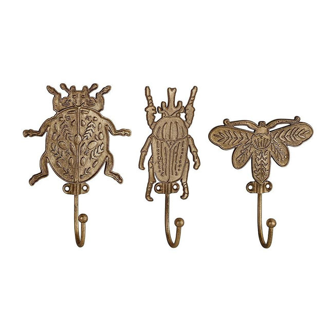 SOFFEE DESIGN Set of 3 Metal Insects Wall Hooks, Decorative Closet Organizer for Keys Jewelry, Nature-Inspired Home Decor