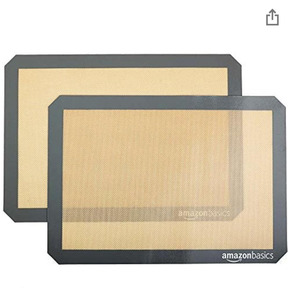 Amazon Basics Silicone, Non-Stick, Food Safe Baking Mat - Pack of 2