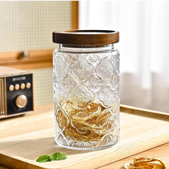 32oz Vintage Glass Jars With Lids, Airtight Food Storage Containers, Kitchen Canisters For Sugar, Coffee, Tea, Spice, Flour, Candy Cookie, Pasta, Cereal, Cute Decorative Jars