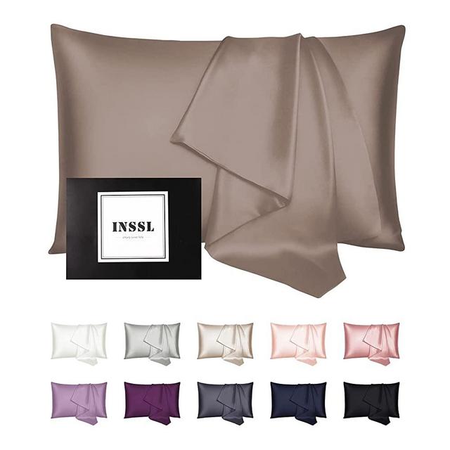 INSSL Mulberry Silk Pillowcase for Hair and Skin Health,Natural Silk Pillow Cover with Hidden Zipper Both Side Silk1 pcs (Light Coffee, Standard 20"x 26" )
