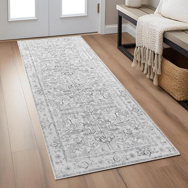 jinchan Kitchen Runner Rug 2x6,Vintage Hallway Rug Washable Rug Floral Runner Non Slip with Rubber Backing Soft Thin Carpet Runner for Bedroom Bathroom Laundry Room Living Room Decor Grey