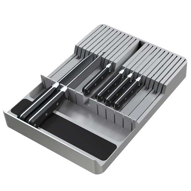 NIUXX Knife Drawer Organizer, Large Capacity In-Drawer Knife Block Set Holds 20 Knives and 1 Sharpening Steel (Not Included), Suitable for Knife Organizer for Kitchen Drawer (Plastic)
