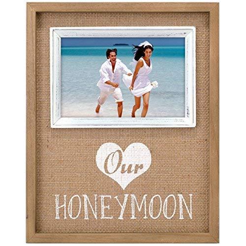 Malden International Designs Burlap Wall Sentiments Silkscreened "Our Honeymoon" Picture Frame, 4x4, Tan