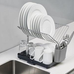 Joseph Joseph Y-Rack Dish Rack and Drain Board Set with Cutlery Organizer Drainer Drying Tray, Large, Gray