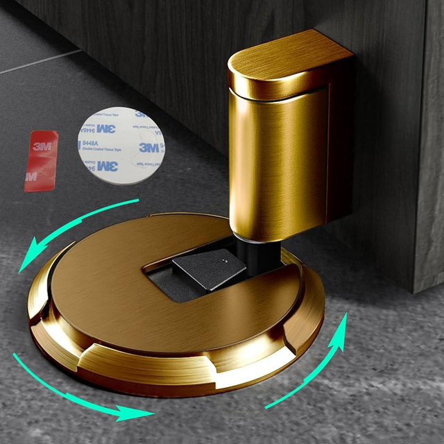 HOOFUS Mechanical Floor Door Stopper,Windproof Door Stop,Indoor Door Catch,Adjustable Door Holder,with 2 Heightening Pads Can Support Door Gaps up to 1.2 Inches in Height,Screws