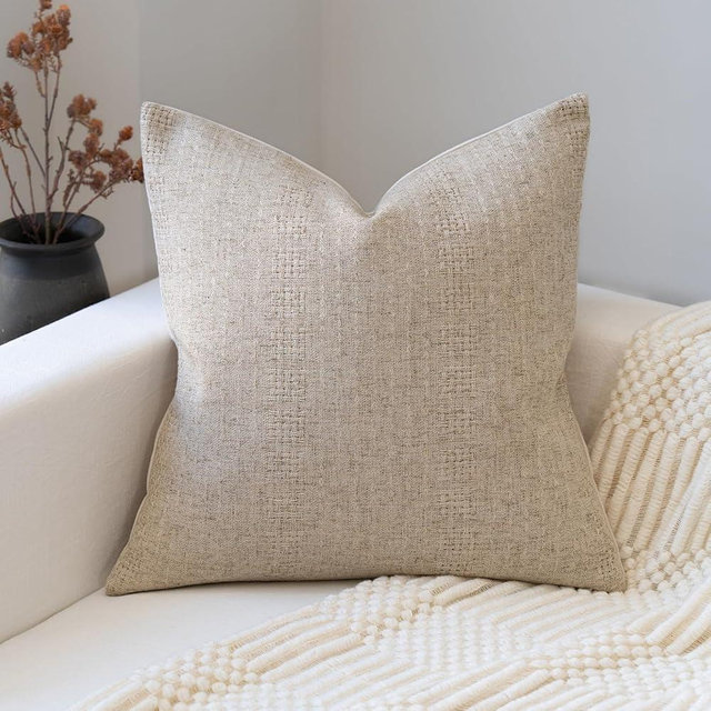 FIOUOVO Decorative Neutral Throw Pillow Covers 18x18 Farmhouse Pillow Covers Cotton Stripe Cushion Covers Home Decor for Sofa Couch Living Room Bedroom 1PC, Waffle