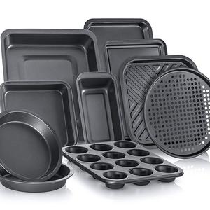 Perlli Complete Bakeware Set 10-Piece Non-Stick, Oven Crisper, Pizza Tray, Roasting, Loaf, Muffin, Square, 2 Round Cake Baking Pans, Large and Medium Nonstick Cookie Sheet Bake Ware for Home Kitchen