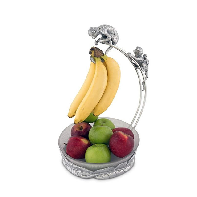 Arthur Court Designs Aluminum Monkey Banana Holder with Glass Bowl 9.5" Tall