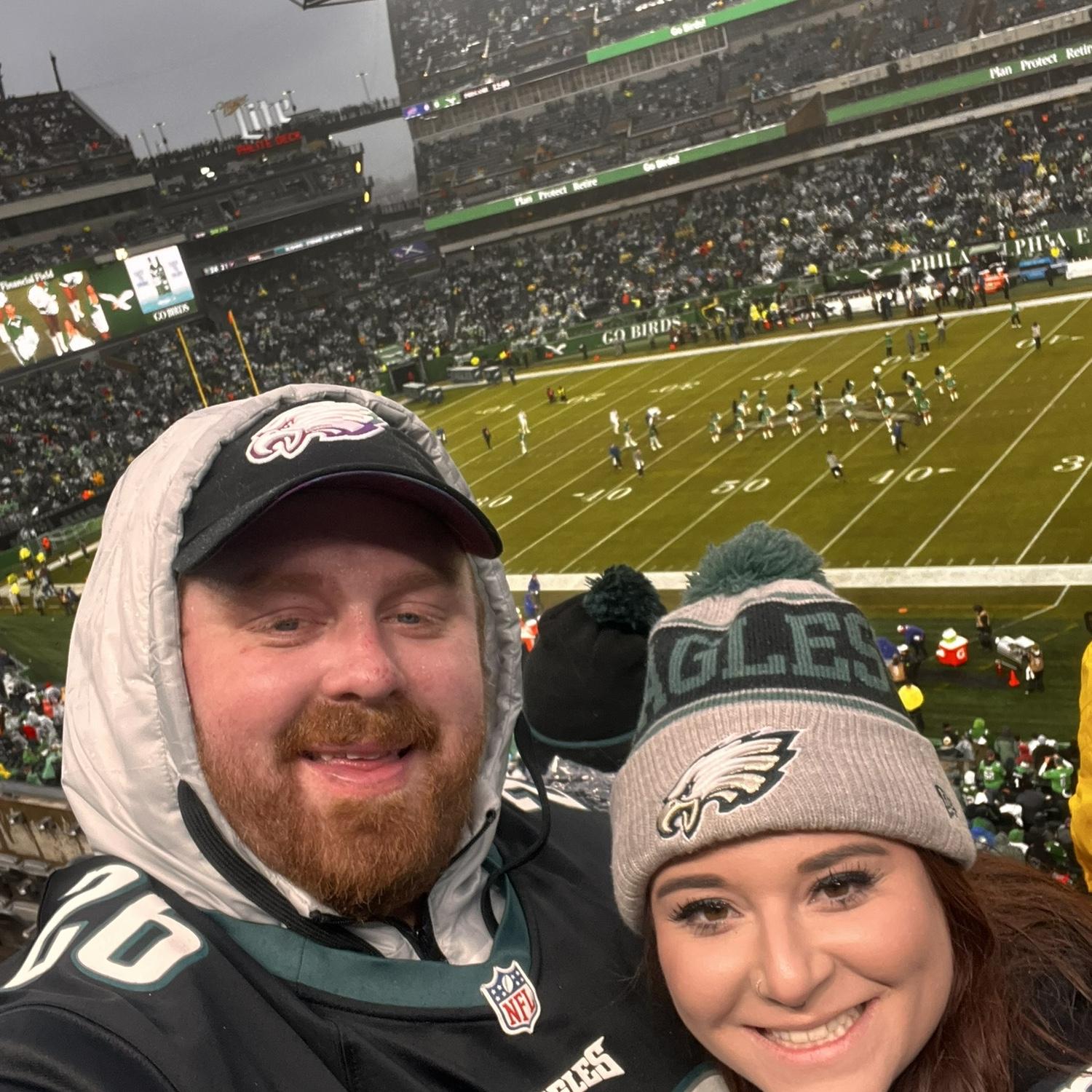 Cheering on the Eagles to victory over the Bills last season!