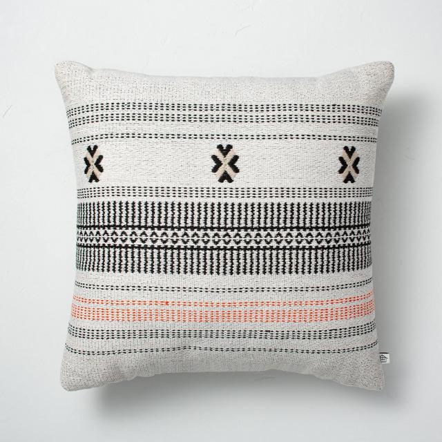 18" x 18" Decorative Tic Stripe Indoor/Outdoor Throw Pillow Black/Pink - Hearth & Hand™ with Magnolia
