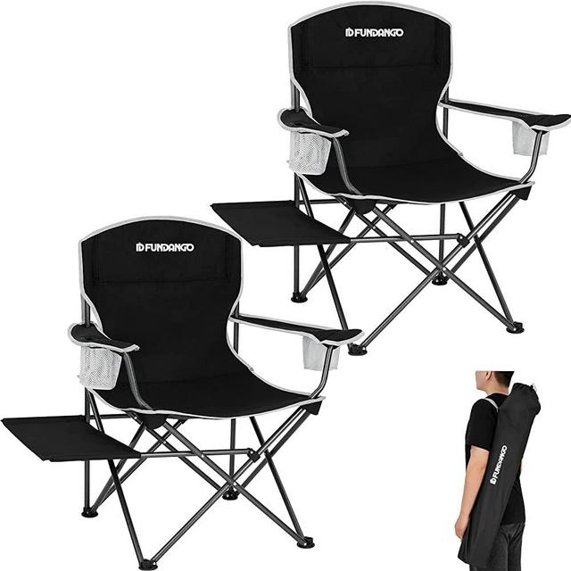 FUNDANGO Folding Padded Camping Chair, Portable Outdoor Full Back Lawn Arm Chair with Side Table Cup Holder for Garden, Picnic, BBQ with Carry Bag