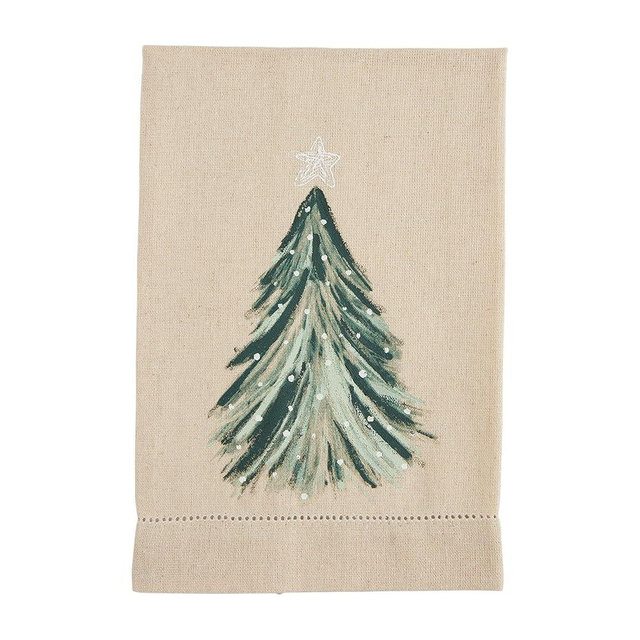Mud Pie White Christmas Painted Towel, Tree, 21" x 14"